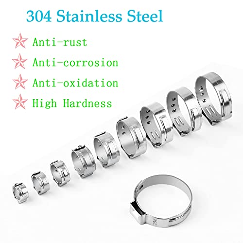50Pcs 25.4mm-28.5mm Single Ear Hose Clamp Hose Crimp Clamps Ear Crimp Rings Ear Stepless Hose Clamp Pinch Clamps for Hose Pipe Clamp Tools