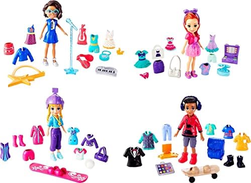 Polly Pocket Travel Toy Playset with Four (3-Inch) Dolls and 40+ Fashion Accessories, Themed Characters Fashion Pack (Amazon Exclusive)