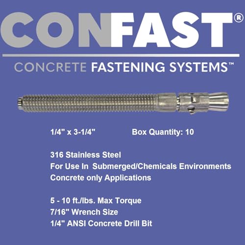 Cale d'ancrage Confast 1/4" acier 316 anti-rouille pour extérieur