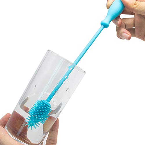 Best Small Bottle Brush Cleaning Tool - 100% Silicone - No Scratch - Cleans Sports Bottles, Fruit and Tea Infusers, Tubes, Baby Bottles, Breast Pumps, Perfect for Small Spaces (Blue)