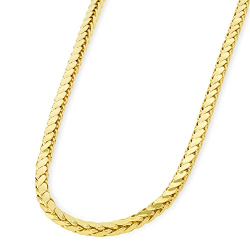 14K Yellow Gold 3Mm Hollow Square Braided D/C Wheat Chain Necklace With Lobster Claw Clasp, 24" #TOP27
