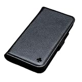 Porter Riley - iPhone 16対応 レザーケース プレミアム本革スタンド/カバー/ウォレット/フリップケース カードスロット&横置きスタンド付き(ピュアブラック)