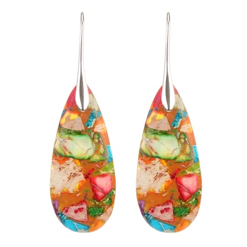 Lettarius Natural Crystal Healing Moon Stone Drop Earrings for Women Colorful Sea Sediment Rock Teardrop Birthstone Quartz Dangle Silver Plated Jewelry by LETTARIUS - Used condition - US$11.49