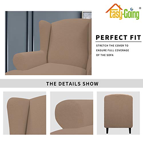 Image of Easy-Going Stretch Large Wingback Chair Sofa Slipcover Camel | 1-Piece Sofa Cover Furniture Protector Couch Soft with Bottom, Spandex Jacquard