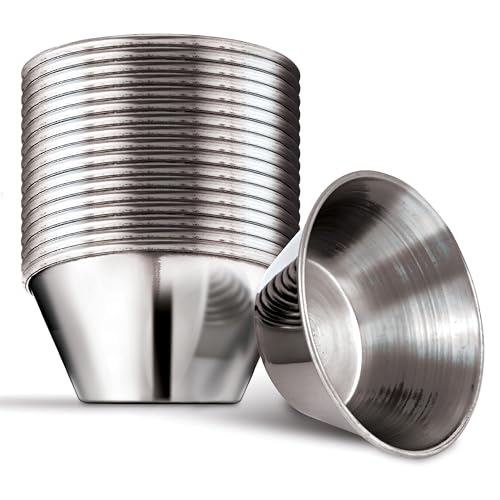 1.5 oz Stainless Steel Condiment Cups (12 Pack), Individual Portion Dipping Sauce Cups, Small Metal Ramekins for Ketchup, Marinara, BBQ Sauce, and More! Reusable Condiment Cups for Restaurants