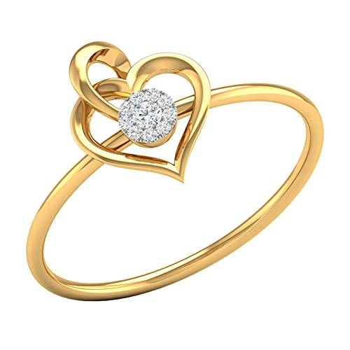 KISNAJEWELS 14K BIS Hallmark Pure Yellow Gold & SI Real Diamond Heart Ring for Women Size 14