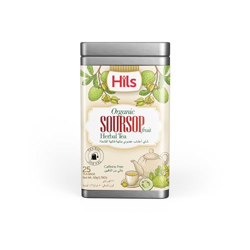 Hils Organic Soursop Fruit Tea with Green Tea 100% Natural Caffeine-Free Herbal Tea for Detox & Wellness in Re-Sealable and Re-Usable Canister
