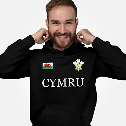 Cymru Flag Badge Hoodie Unisex Prince of Wales Feathers Men Women Rugby Hoody