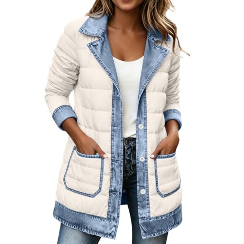 PXQIRMR Winter Coats for Women Denim Patchwork Quilted Puffer Jacket - image 6