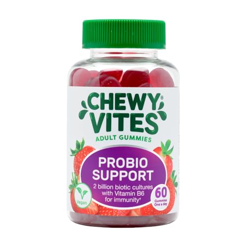 Chewy Vites Adult Probio Support, 60 Probiotics Gummies, 2 Billion Biotic Cultures, Vitamins B3, B5 and B6 for Immunity, 2 Months Supply, Vegan, Real Fruit Juice, Red Berries Flavour