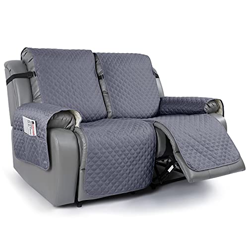 TAOCOCO Loveseat Recliner Cover Non-Slip Sofa Slipcover, Pet Cover for Loveseat Recliner with Elastic Straps, Washable Reclining Loveseat Cover Recliner Furniture Protector (2 Seater, Bluish Grey)