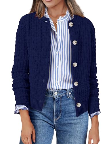Image of Zeagoo Women's 2026 Cardigan Sweaters Button Down Crew Neck Open Front Long Sleeve Knit Cropped Jackets