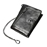 XYNM Portafoglio Uomo per Uomini in Pelle Pu con Catena Antifurto, Portafogli Pieghe RFID Porta Multifunzionale del Supporto Cartoncino Minimalista-Black