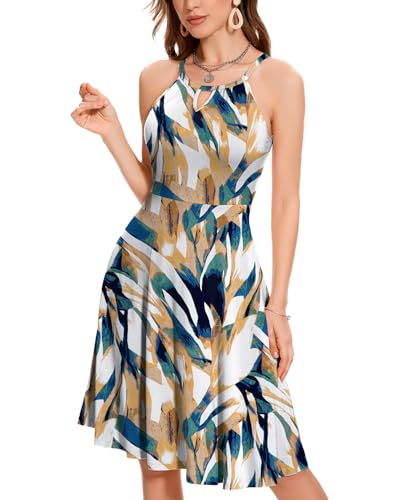 Image of ANYFITTING Built in Bra Halter Dresses for Women 2026 Summer Pockets Dress Flowy Midi Sundresses Beach Vacation