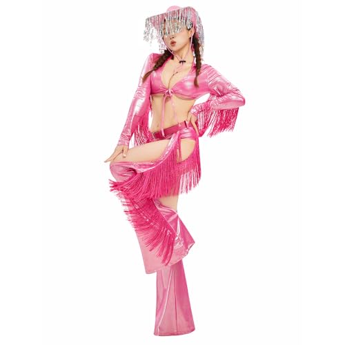 miccostumes Women's Cowboy Costume Suit Top Pants Hat with Belt (pink, XL)