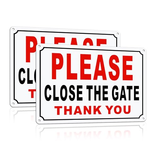 SINMAO Please Close The Gate Sign Dog 9.8x11 inches Keep Gate Closed Sign Rust Free and Easy Mounting Silver x2 pack