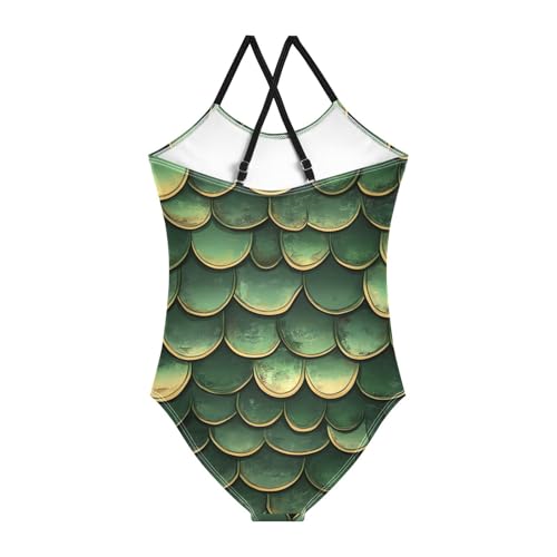 ALAZA Vintage Green Dragon Scale Girl’s Swimsuits Bathing Suit One Piece Beach Swimwear2