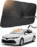 【Material Resistente】 Hecho de acero de alta calidad, 10 esqueletos robustos, paragüero reforzado, cuentas de paraguas envueltas, el soporte es más estable. El parasol coche delantero grande no dañará el interior del automóvil/ pintura proteja bien su automóvil. Una parte del soporte de paraguas esta hecho de un muelle ajustable, puede doblarlo cuando se pone en al control. No se dañará su coche.