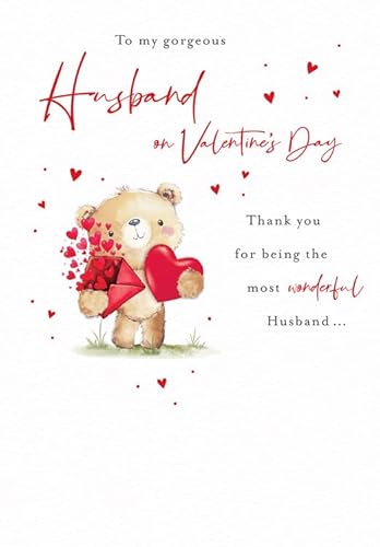 Valentines Day Card, To My Gorgeous Husband - 9 x 6 inches - Piccadilly Greetings