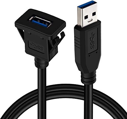 USB 3.0 Mount Cable 1M,TanQY Square Single Port USB 3.0 Panel Flush Mount Extension Cable with Buckle for Car Truck Boat Motorcycle Dashboard (1M/3Ft)