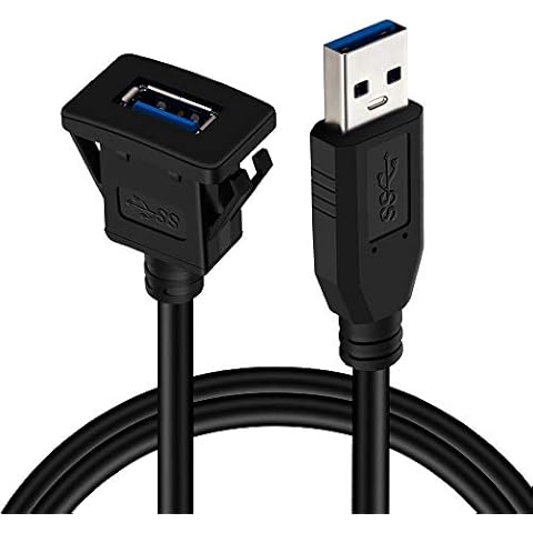 USB 3.0 Mount Cable 1M,TanQY Square Single Port USB 3.0 Panel Flush Mount Extension Cable with Buckle for Car Truck Boat Motorcycle Dashboard (1M/3Ft) Cover