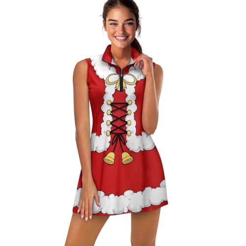 Jekioweii Women's Tennis Dress Christmas Red Collared Golf Dress with