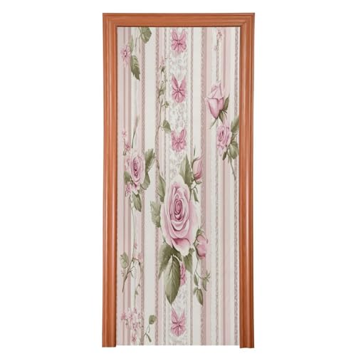 FLildon Ribbon Stripes Roses Pink Door Cover Decoration, Party Accessory Porch Decor for Festive Ornament Room Door Covers 35 x 79 Inch