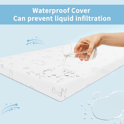 Image of Crib Mattress Topper 2 inch x 27.5 inch x 52 inch, High Density Foam Breathable Baby and Toddler Mattress Topper with Waterproof Removable and Washable Cover, Fits Standard Cribs and Toddler Beds