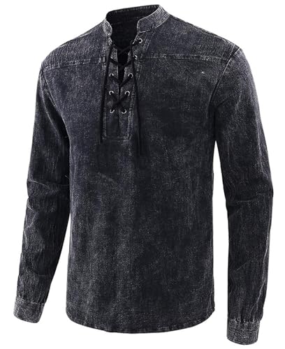 Idopy Men`s Retro Lace Up Punk Renaissance Medieval Tops Pullover Henley Shirt