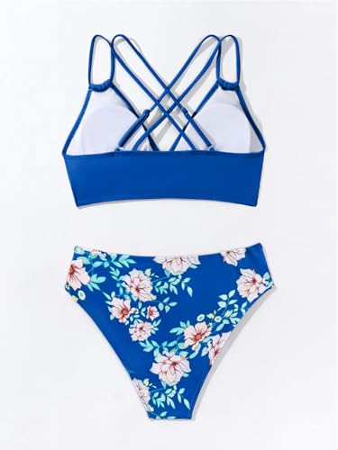 Image of Fanuerg Women's Sexy V Neck Bikini Sets Hollow Out Two Piece Swimsuits Cutout Mid Waist Bathing Suit