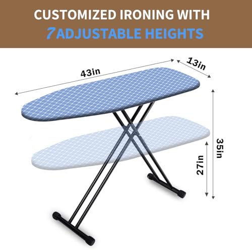Deegureet Ironing Board, Compact and Space Saver,Size 43 x 13 Ironing Board with Extra Thick Heavy Duty Padded, Stable Structure,Easy to Fold Blue