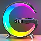 RGFF Smart LED Table Lamp,4-in-1 Wireless Charger with Speaker,Night Light, Alarm Clock, and Bluetooth Speaker with App Control for Bedroom and Home Decor (Black)