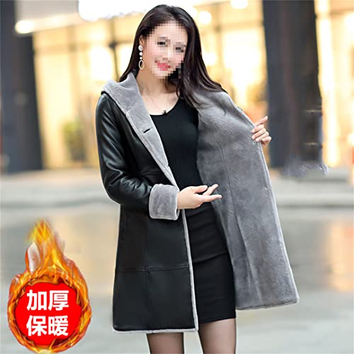 Women Oversized Leather Jacket Winter Warm Thick Long Sleeve Fleece Coats Hooded Trench Jackets Red #TOP2