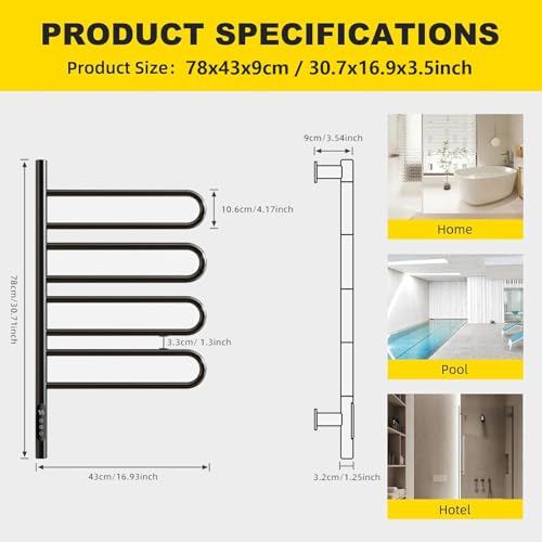 Toallero calefaccionado montado en la pared para baños familiares modernos con pantalla LED 6