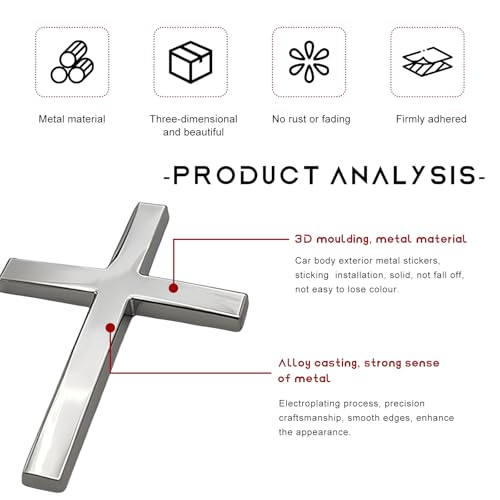 Image of 2 PCS Metal Christian Cross Emblem Stickers, 2.5 inchx1.8 inch Alloy 3D Car Cross Sticker Badge, Self-Adhesive Emblem Decal Decoration for Auto Trunk Tailgate Fenders, Car Exterior Decal (Silver+Red)