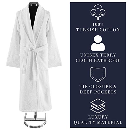 Classic Turkish Towels - Unisex Premium Cotton Terry Cloth Bathrobe - Soft Absorbent Luxury Plush Long Robe, White (Small) #TOP5