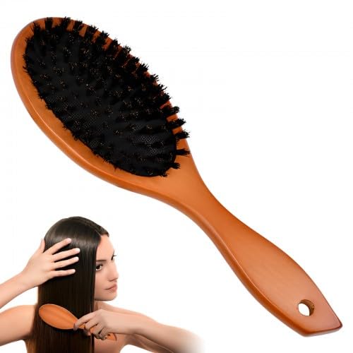 Dokeno Cepillo de Cerdas de Pelo de Jabalí Natural, Antiestático Cepillo Pelo Cepillo Cerdas Jabali Cepillo de Extensión de Cabello para Mujeres, Hombres y Niños, para Desenredar y Peinar