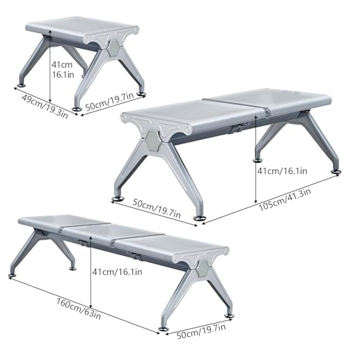 Banco de espera de metal resistente con almohadillas para suelos fijos 4