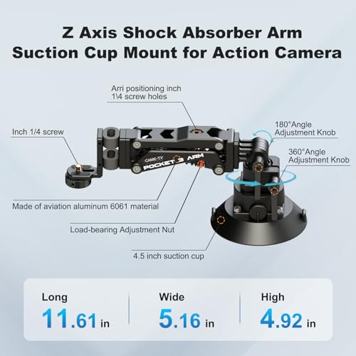 Came-TV Camera Car Suction Cup Mount Stabilizer for DJI Osmo Pocket 3, Action Camera Car Mount, Shock Absorber Arm Compatible with DJI Osmo Pocket/Gopro/Insta360/Phone, 1/4" Mounting Holes (PK02) - Image 8