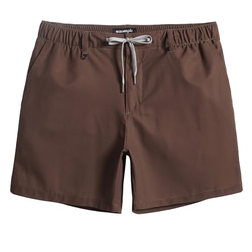 Maamgic Men's 5 Inseam Casual Classic Fit Shorts with Multi-Pocket, Hybrid Quick Dry Shorts - Brown, X-Large