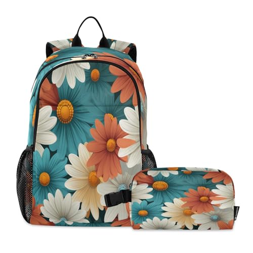 Sac à dos à fleurs avec boîte à déjeuner enfant pour l'école, les pique-niques et sorties