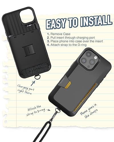 Image of Smartish iPhone 15 Pro Max Wallet Case with Crossbody Lanyard Strap - Wallet Slayer Vol. 1 - [Slim + Protective] Credit Card Holder with Universal Detachable Shoulder Neck Strap - Black Tie Affair