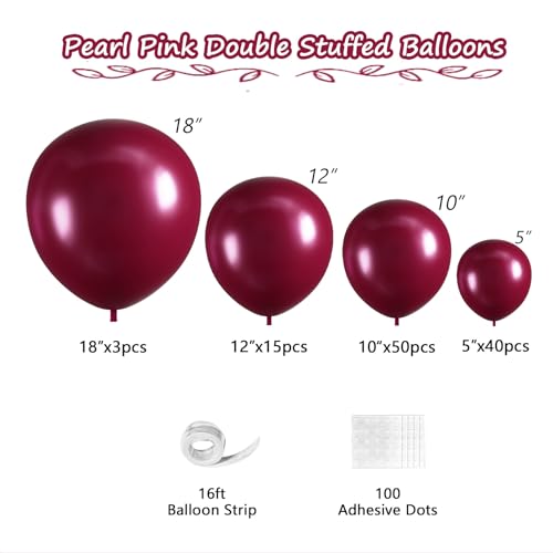 Image of 108Pcs Double Stuffed Burgundy Balloon Garland Arch Kit