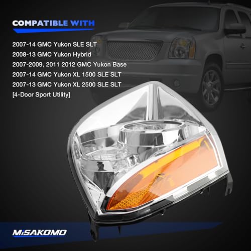Misakomo Headlights w/Bulb Compatible with 2007-2014 GMC Yukon & Yukon XL 1500/2500 SLE SLT Base Hybrid, Replaces 15861025 15861026 Front Headlamp Assembly Halogen 2 PCS by Misakomo - Image 2
