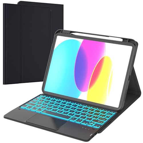 VANKEYPAD Étui Clavier pour iPad (A16) 11ème Génération 11" 2025, iPad 10ème Génération 10.9" 2022-7 Couleurs Rétroéclairées avec Pavé Tactile Rechargeable AZERTY Français Clavier, Noir