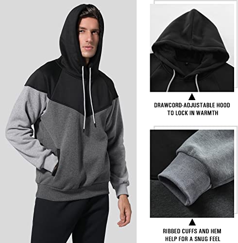 Niceif Men's Womenmidweight Fleece Pullover Hoodies Casual Color Block Hooded Sweatshirt With Pockets, Black Dark Grey S #TOP3