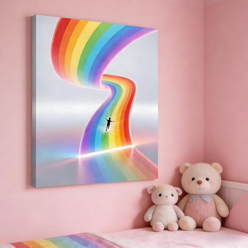 Silhouette glissade arc-en-ciel sur toile grand format 60x90cm