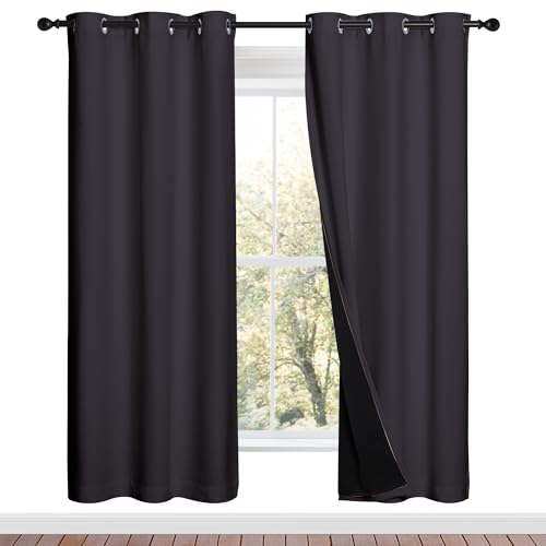 NICETOWN Full Shade Curtain Panels, 37" Wide x 70" Long, Greyish Purple, Pair of Thermal Insulated & Energy Efficiency Blackout Drapes for Living Room, Lined Silky Performance Window Dressing