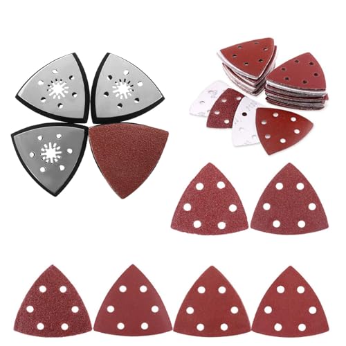 Xiciki 4 Pièces Patins de Ponçage, Outils de Polissage Plateau de Ponçage, avec 24 Feuilles Papier Poncage(40/60/80/120/180/240), Plateau de ponçage Multitool Compatible avec Worx, Makita, Dewalt