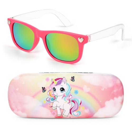 Image of Kids Sunglasses Girls Unicorn Heart Eyeglasses UV Protection Toddler Sunglasses with Sunglass Case for Party Beach